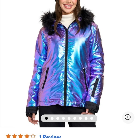 Tipsy Elves Iridescent Ski Jacket with Faux Fur - Picture 1 of 3